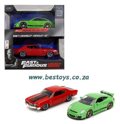 JADA 24103 2 pk Porsche 911 GT3 GT 3 997 + Chevy Chevrolet Chevelle Dom Fast &amp; Furious Legacy Series