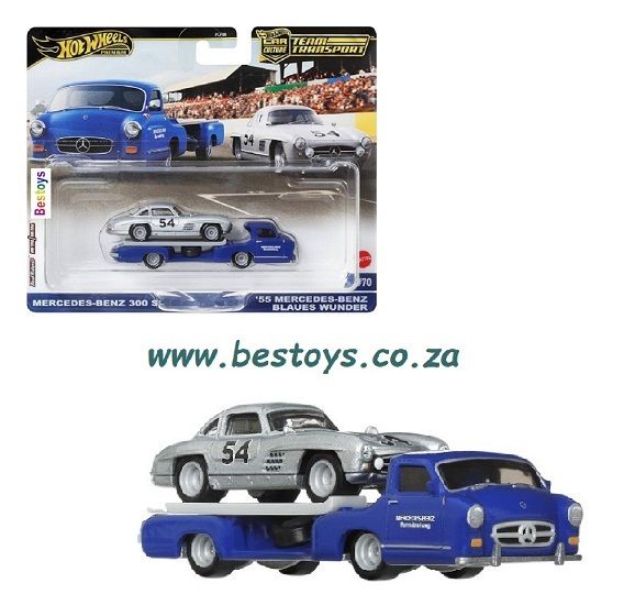 Hot Wheels Car Culture Team Transport Mercedes Benz 300 SL 300SL + Blaues Wunder 1955 Transporter
