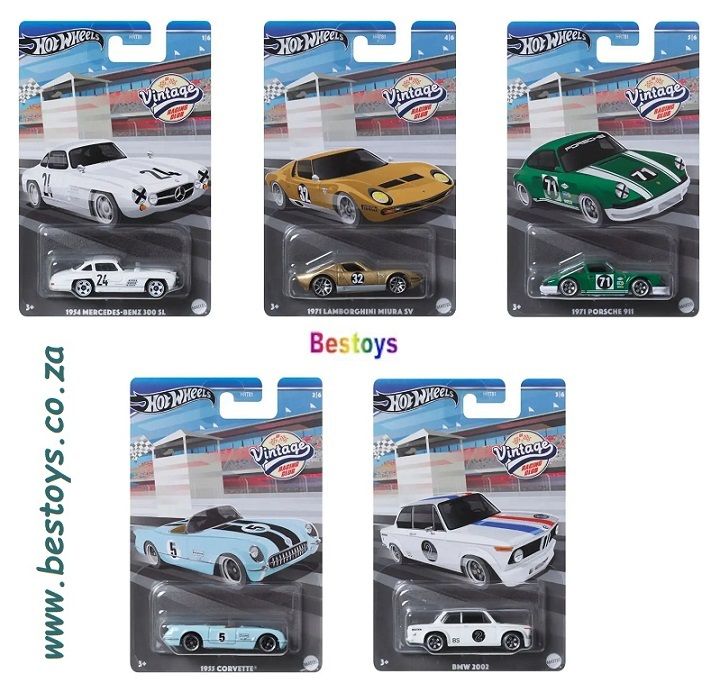 Hot Wheels Vintage Racers Set Mercedes Benz 300SL Porsche 911 Chevy Corvette BMW 2002 Lamborghini Mi