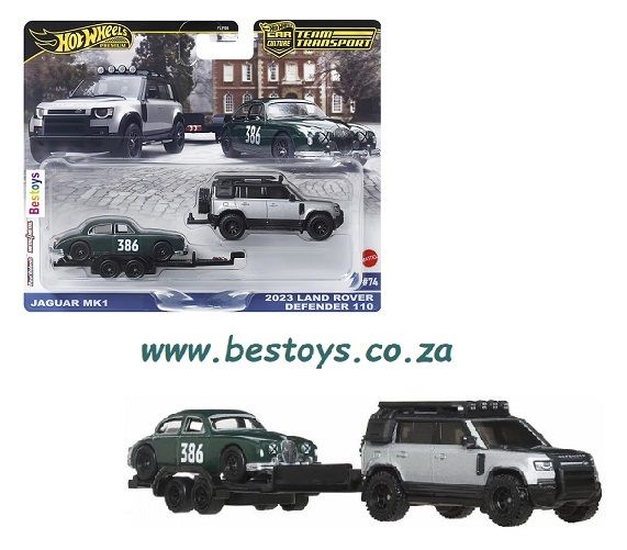 Hot Wheels Car Culture Team Transport Jaguar MK 1 MK1 + Land Rover Defender 110 2023 + trailer