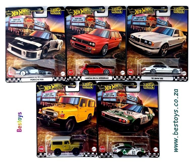 Hot Wheels Boulevard GJT68 Set 116-120 Porsche 935 Lancia BMW M5 Toyota Land Cruiser Alfa Romeo GTV6