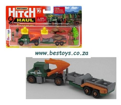 Matchbox Hitch &amp; Haul Set MBX Tree Service Tree Lugger + Flatbed trailer + tree accessories