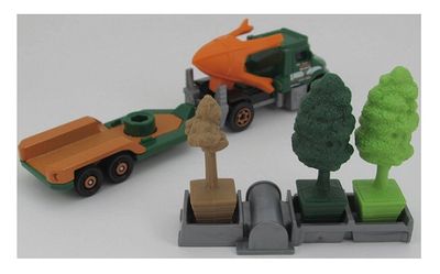 Matchbox Hitch &amp; Haul Set MBX Tree Service Tree Lugger + Flatbed trailer + tree accessories