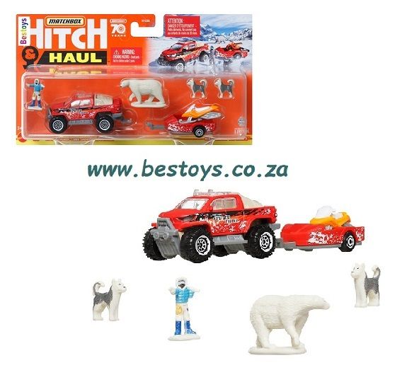 Matchbox Hitch &amp; Haul Set MBX Arctic Explorer Snow Thrasher + Snowmobile + trailer + accessories