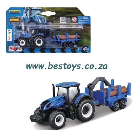 Maisto Mini Work Machines Tractor New Holland T7 315 + Log Trailer