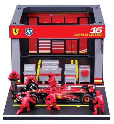 Burago 36862 Pit Pass Formula 1 F1 Ferrari SF 24 SF24 No 16 Le Clerc GP 2024 + Pit Garage Diorama Figurines