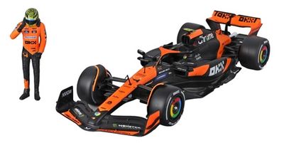 Burago 28040 Formula 1 F1 McLaren MCL38 Miami Grand Prix 2024 + driver figurine