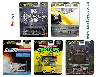 Hot Wheels Pop Culture GI Joe Jet TMNT Party Wagon Jurassic Jeep Top Gun Porsche Headbanger Tour Bus Hot Wheels Pop Culture GI Joe Jet TMNT Party Wagon Jurassic Jeep Top Gun Porsche Headbanger Tour Bus