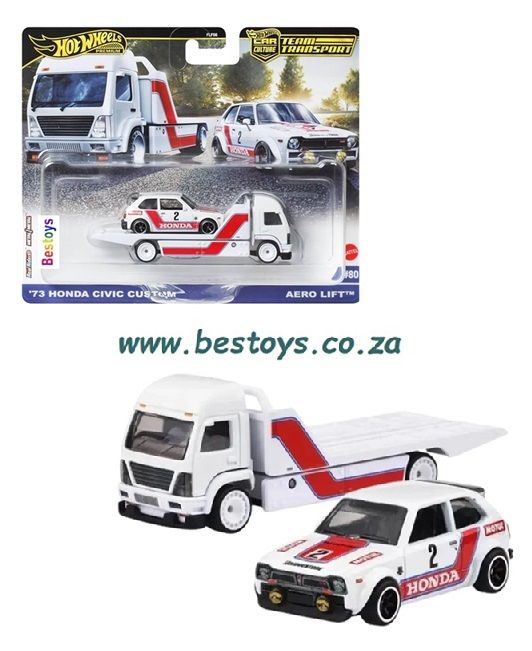Hot Wheels Car Culture Team Transport 2025 Honda Civic Custom 1973 + Aero Lift Hauler Truck