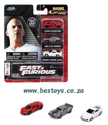 JADA Nano Set Hollywood Rides Fast &amp; Furious Lykan Ice Charger Toyota Supra Movie Film