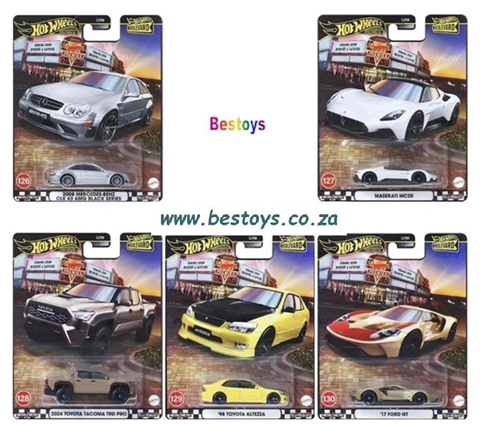 Hot Wheels Boulevard GJT68 Set 126-130 Mercedes CLK 63 Maserati MC20 Toyota Tacoma Altezza Ford GT