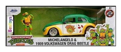 JADA 33741 VW Volkswagen Drag Beetle 1959 + Michelangelo Figurine TMNT Teenage TV Movie