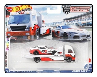 Hot Wheels Car Culture Team Transport Toyota GR Supra 2021 + Aero Lift Transporter Truck