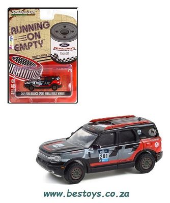 Greenlight Diecast Model Car Running on Empty Ford Bronco Sport 2021 Rebelle Rally Winner Motorsport 1/64 scale Greenlight Diecast Model Car Running on Empty Ford Bronco Sport 2021 Rebelle Rally Winner Motorsport 1/64 scale