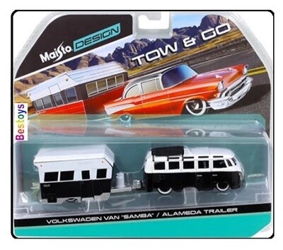 Maisto Tow &amp; Go VW Volkswagen Kombi Samba &amp; Alameda Trailer Caravan