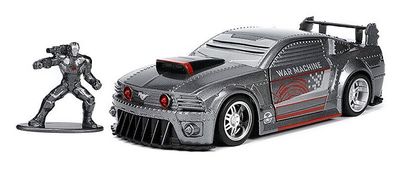 JADA Diecast Model Car 33082 Ford Mustang GT 2006 + War Machine Figurine Marvel Avengers 1/32 scale