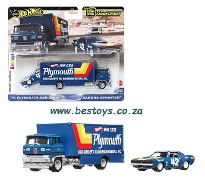 Hot Wheels Car Culture Team Transport Plymouth AAR Cuda 1970 + Sakura Sprinter Truck