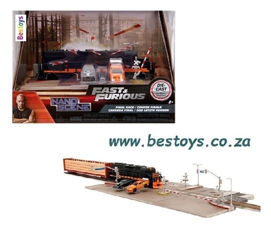 JADA Nano Set 34915 Fast &amp; Furious Final Race + 2 cars + train playset diorama