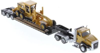 Diecast Masters 84414 CAT Caterpillar Semi Horse Truck + Lowboy Trailer + CAT 163H Grader