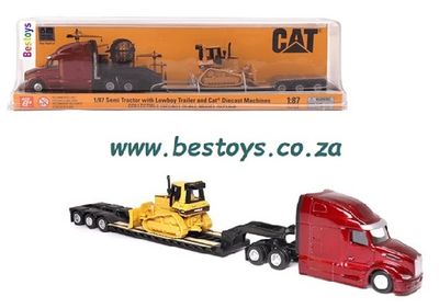 Diecast Masters 84419 Peterbilt 579 Semi Horse Truck + Lowboy Trailer + CAT Caterpillar D5M Bulldozer