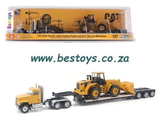 Diecast Masters 84418 CAT Caterpillar Semi Horse Truck + Lowboy Trailer + CAT 950G Wheel loader