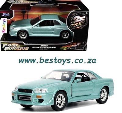 JADA Fast &amp; Furious 25th Anniversary 24037 Nissan Skyline GT R R34 Brian Movie Film TV