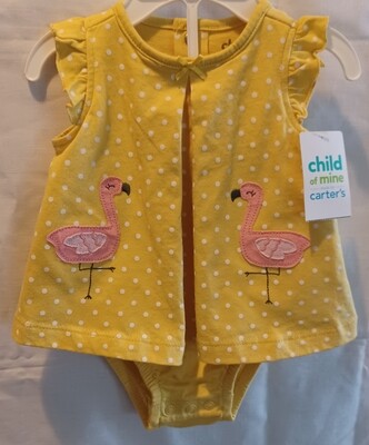 Girl&#39;s Carter&#39;s Yellow Polka Dot Flamingo Bodysuit NWT Size 0-3M