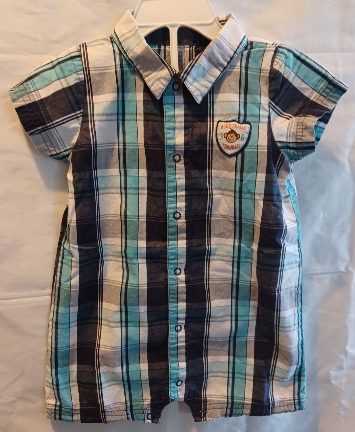 Boys Carter&#39;s Just One You Blue Plaid Snap Front Romper Size 24M