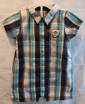 Boys Carter&#39;s Just One You Blue Plaid Snap Front Romper Size 24M