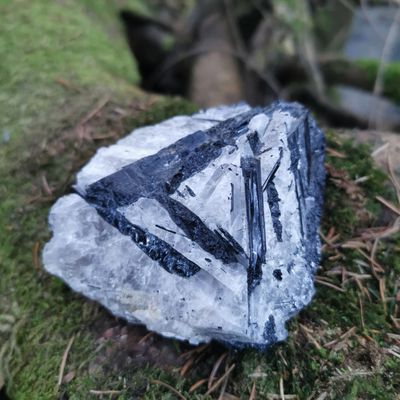 Schwarzer Turmalin auf Quarz - Mineralien, Rohsteine, Kristalle