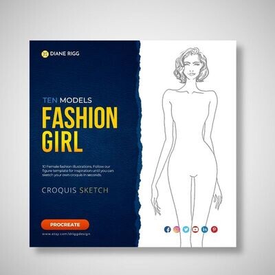 Fashion Girl Croquis: 10 Printable Templates for Creative Fashion Designers