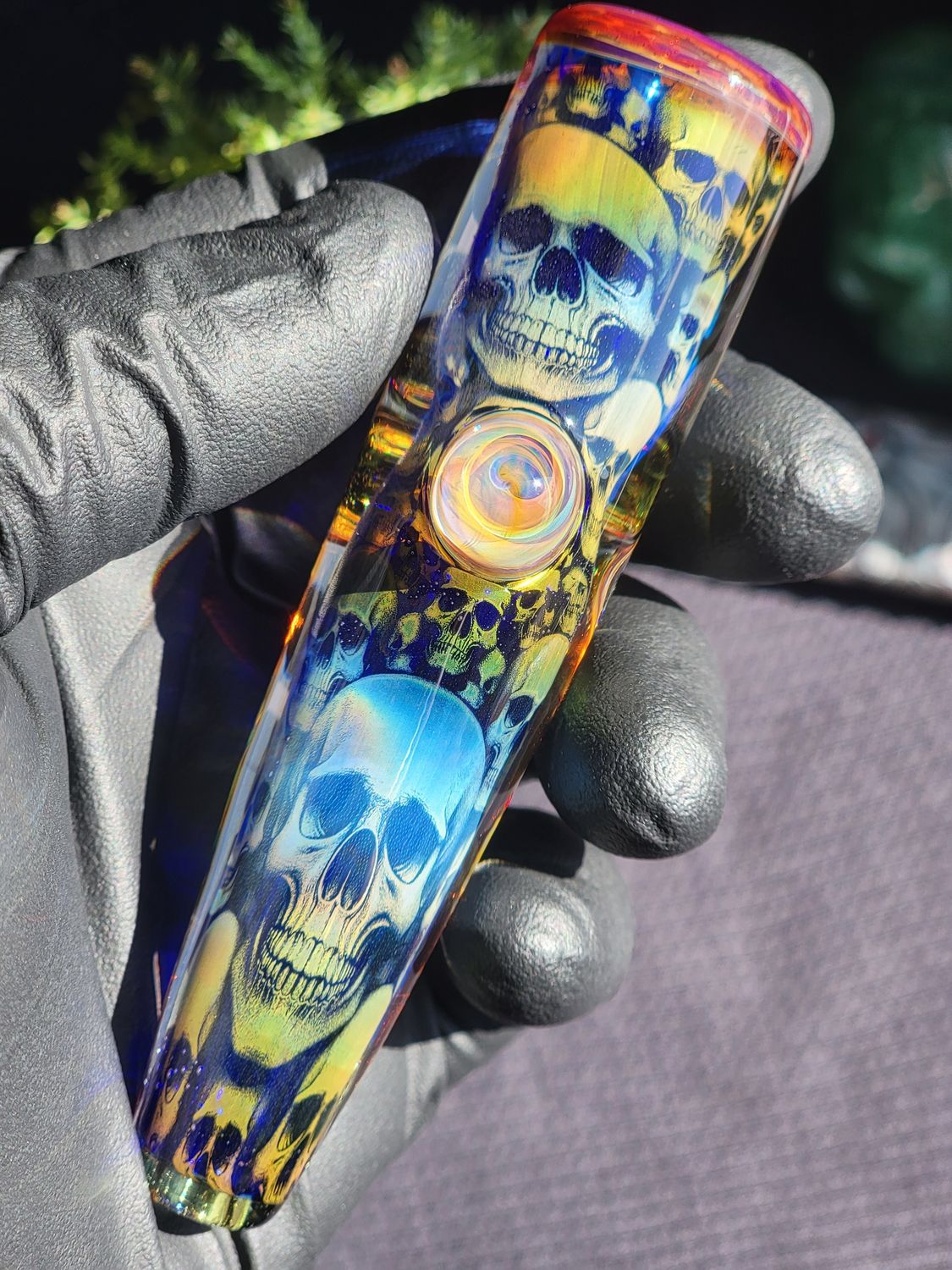 Skull Chillum Handmade Fumed Collectible Glass Art Tobacco Pipe