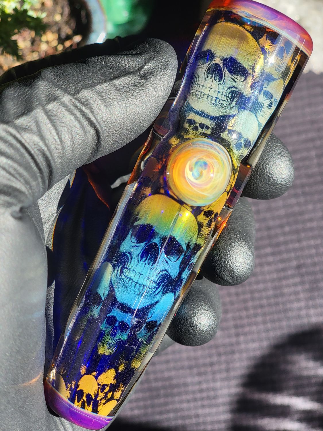 Skull Chillum Handmade Fumed Collectible Glass Art Tobacco Pipe