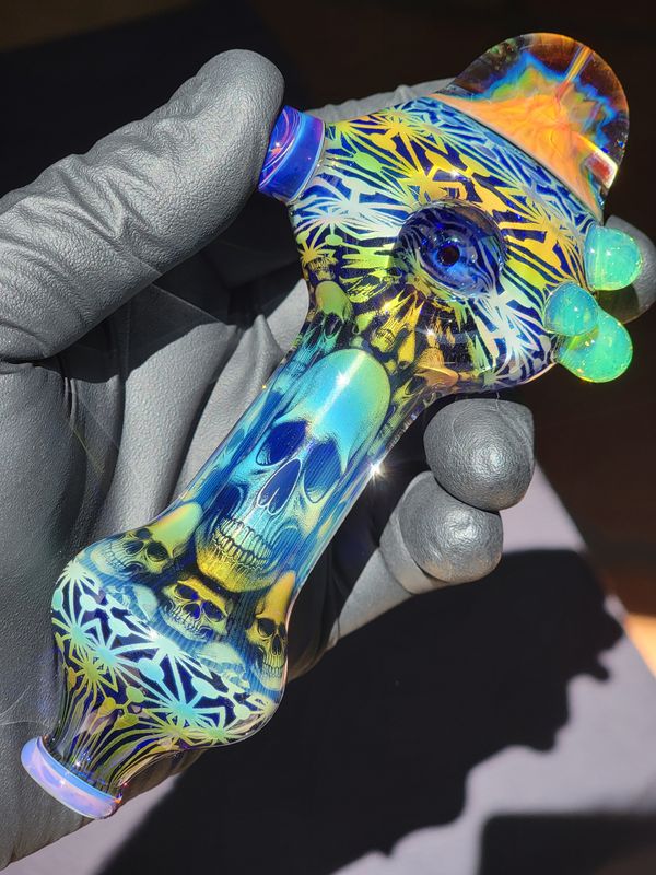 Skull Pipe, Handmade Collectible Glass Art Tobacco Pipe