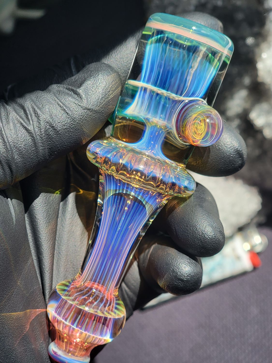 Heady Chillum 4.46" Handmade  Collectible Glass Art Tobacco Pipe