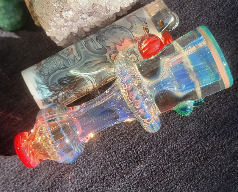 Heady Chillum 4.08" Handmade  Collectible Glass Art Tobacco Pipe