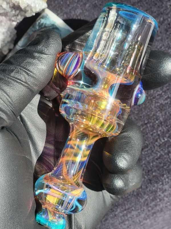 Heady Chillum 4.42" Handmade  Collectible Glass Art Tobacco Pipe
