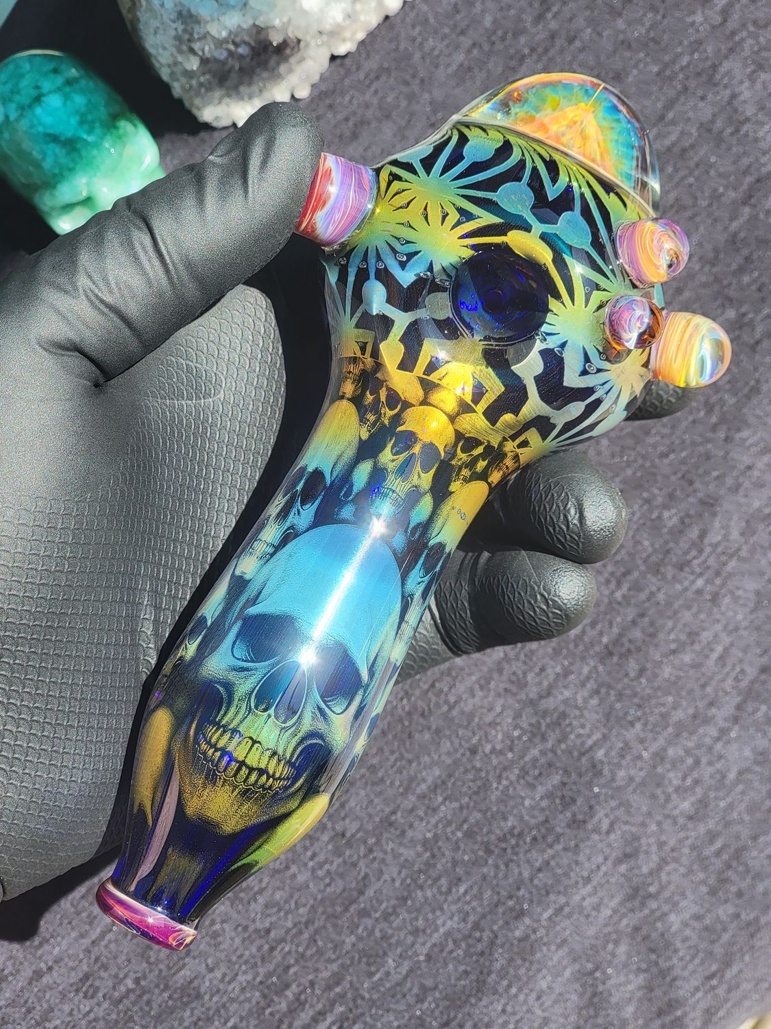 Skull Pipe, 6.42" Handmade Collectible Glass Art Tobacco Pipe