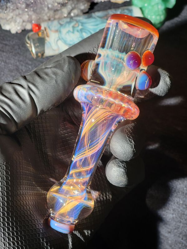 Heady Chillum 4.42" Handmade  Collectible Glass Art Tobacco Pipe