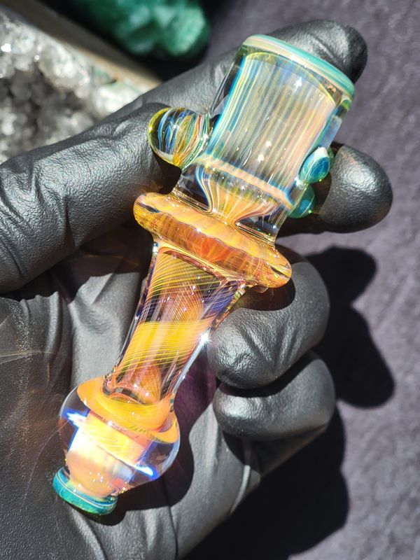 Heady Chillum 4.06" Handmade  Collectible Glass Art Tobacco Pipe