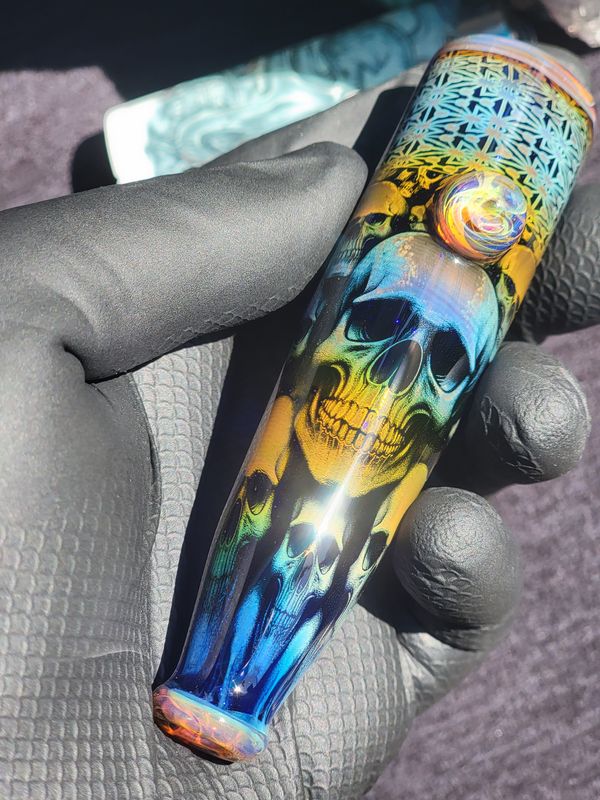Heady Chillum 4.05" Handmade  Collectible Glass Art Tobacco Pipe