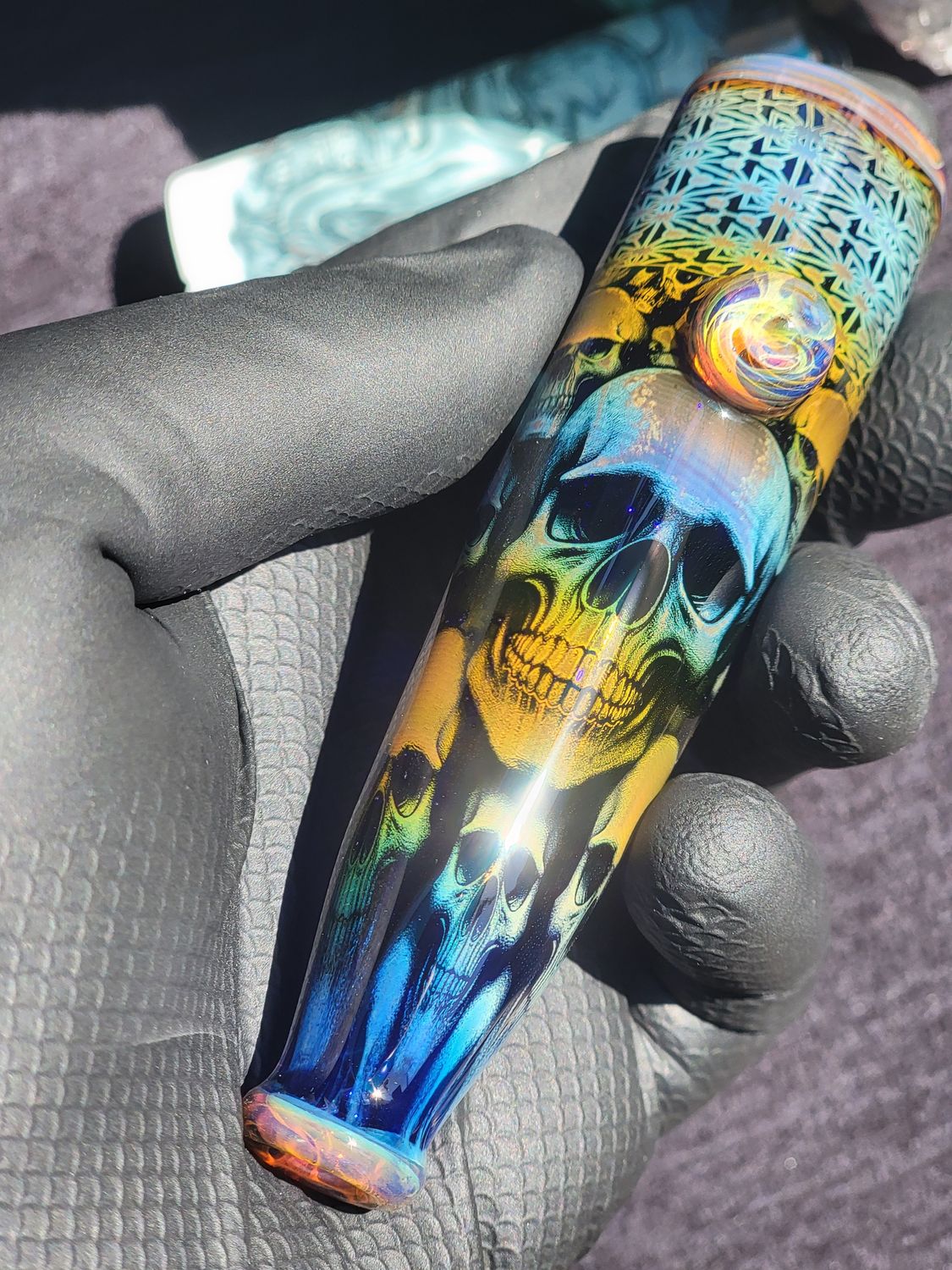 Heady Chillum 4.05" Handmade  Collectible Glass Art Tobacco Pipe