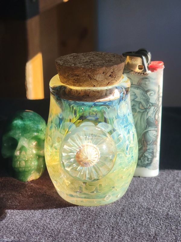Heady Jar 2.78" Handmade  Collectible Glass Art Tobacco Pipe