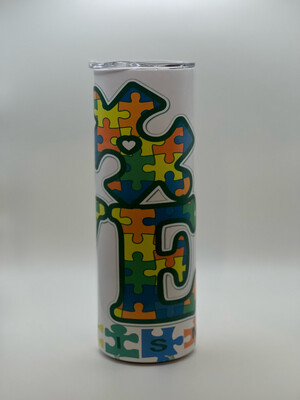 Love Autism 20oz skinny tumbler.