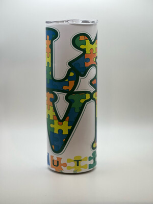 Love Autism 20oz skinny tumbler.