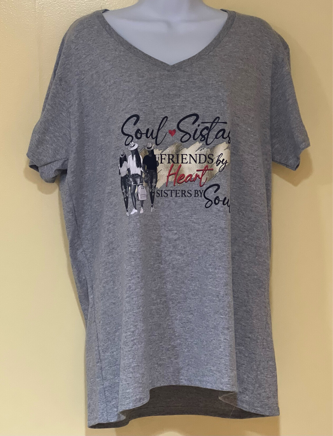 Soul Sistas Friends By Heart Women XL V-neck grey t-shirt.