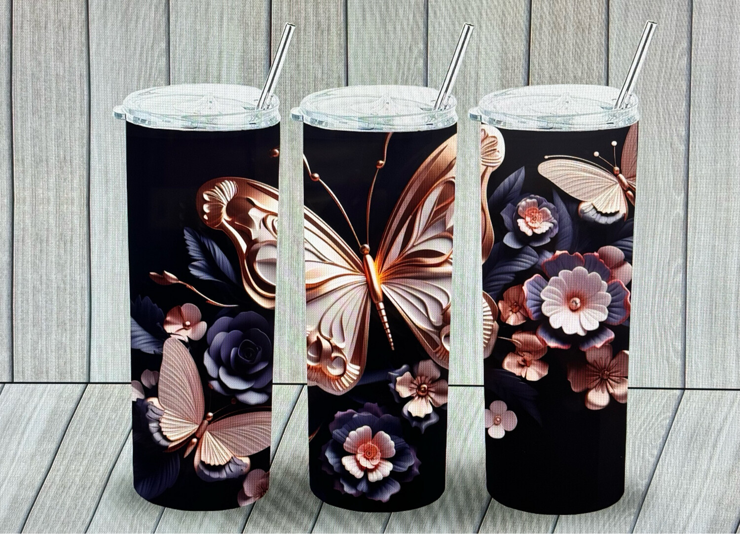 Butterfly 20oz Black Tumbler Cup.