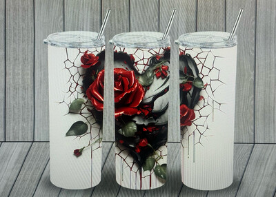 20 Oz Red Rose Heart Tumbler Cup