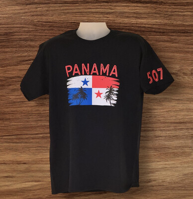 Panamá Flag Black Cotton T-shirt Size Large.