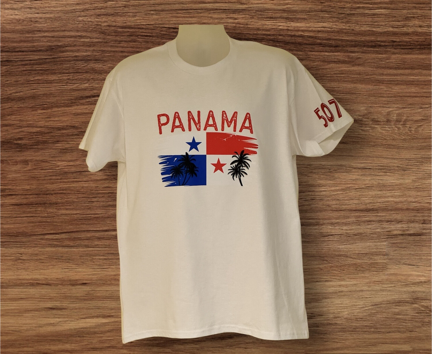 Custom Panamá Flag White Cotton T-shirt Size Large.